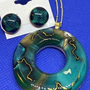 Teal Glass With Beautiful Earrings